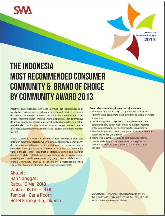 THE INDONESIA MOST RECOMMENDED CONSUMER COMMUNITY & BRAND of CHOICE by COMMUNITY AWARD 2013