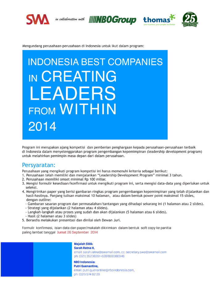 Indonesia Best Companies in Creating Leaders from Within 2014