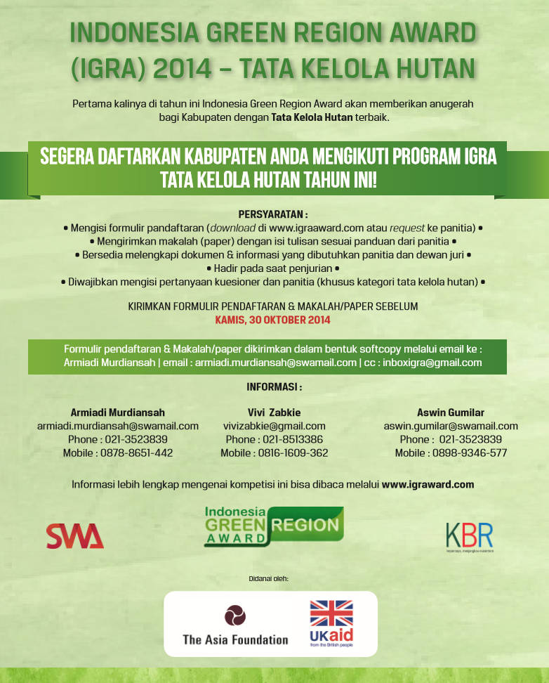 INDONESIA GREEN REGION AWARD (IGRA) 2014 – TATA KELOLA HUTAN