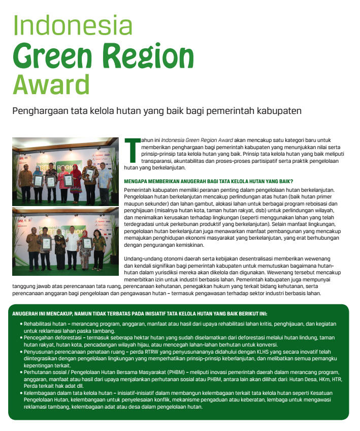 Indonesia Green Region Award - Penghargaan tata kelola hutan yang baik bagi pemerintah kabupaten