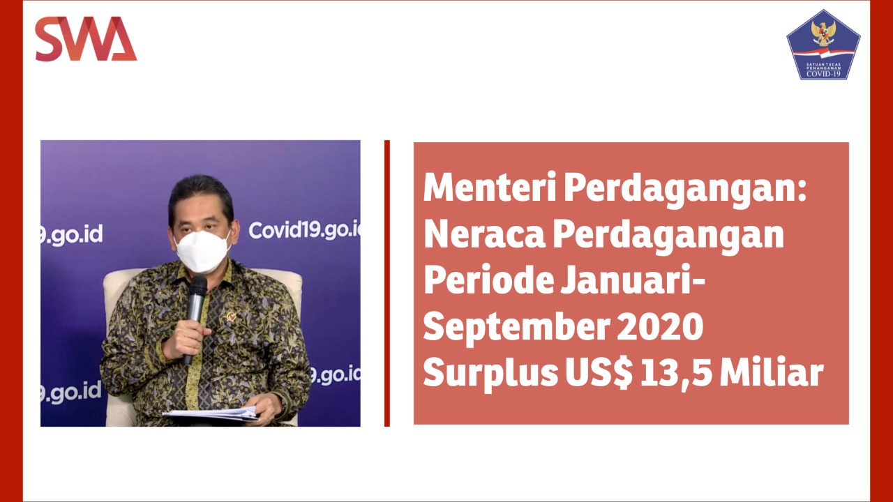 Menteri Perdagangan: Neraca Perdagangan Periode Januari-September 2020 Surplus US$ 13,5 Miliar